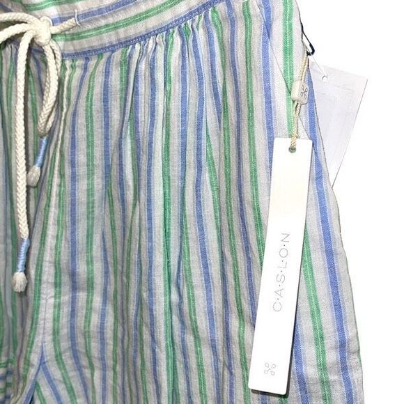Caslon Pull On Tie Waist Casual Shorts Striped Green Blue NWT XS - Picture 2 of 5